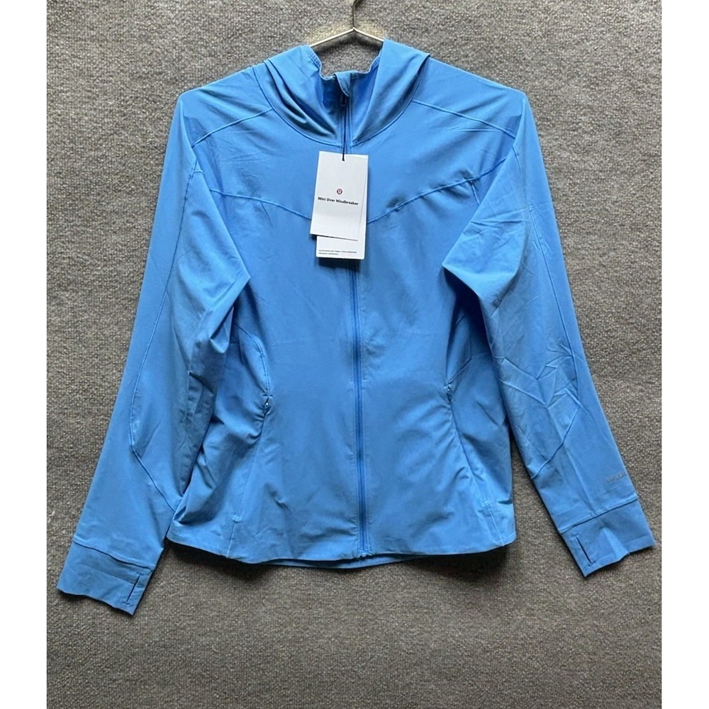 NEW Lululemon Mist Over Windbreaker Womens 12 Blue Hooded UPF Full Zip